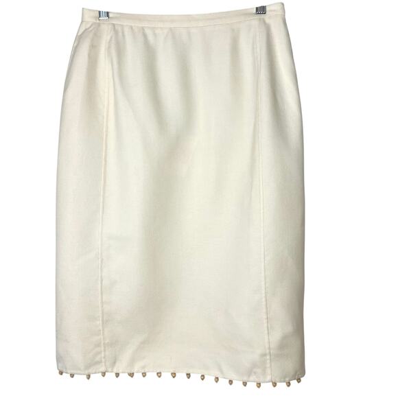 Oscar de la Renta Dresses & Skirts - NWT Oscar de la Renta Ivory Wool Silk Pencil Skirt w/Wood Bead Trim Italy Sz 8